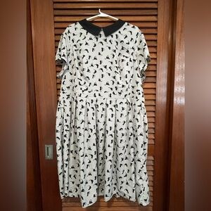 ModCloth Black Cat Peter Pan Collar Retro Style Grey Dress 3X EUC